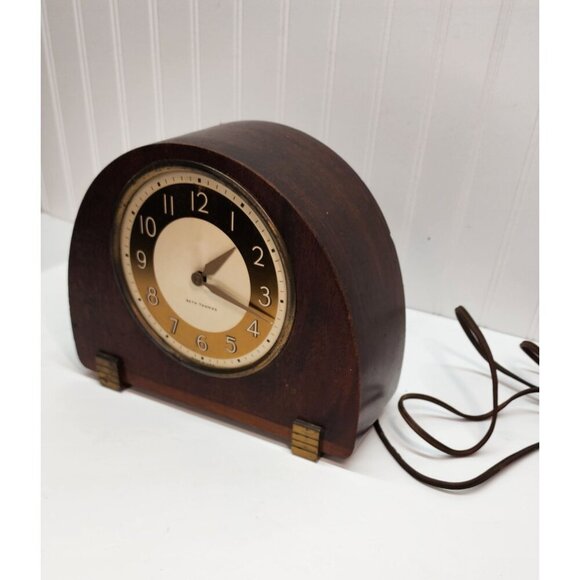 Vintage Seth Thomas Wood Mantel Clock With Brass Accents - Picture 3 of 16